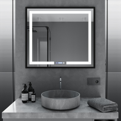 Прямокутне дзеркало Mironiks в чорній алюмінієвій рамці з фронтальною LED-підсвіткою 311095 фото