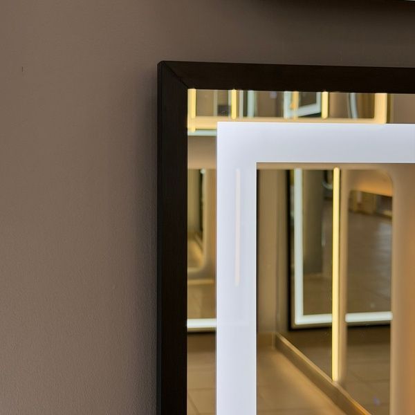 Прямокутне дзеркало в чорній алюмінієвій рамці з фронтальною LED-підсвіткою 311095 фото